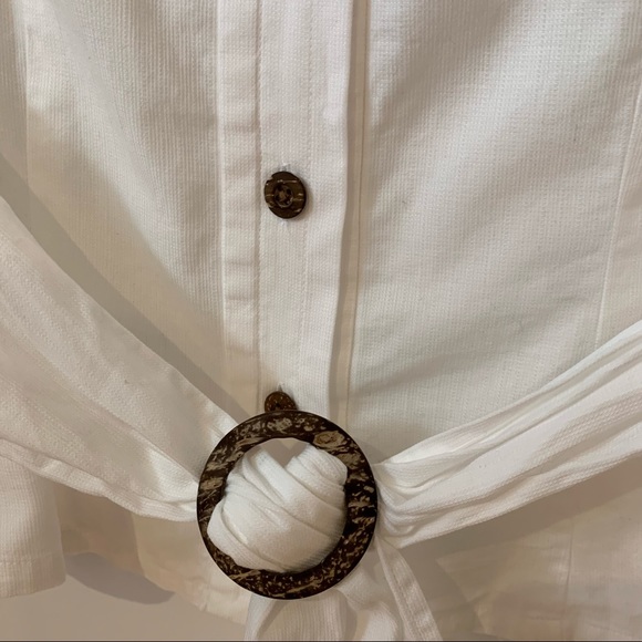 Jones New York White Button Down Short-Sleeve Blouse with Belt - Picture 3 of 5